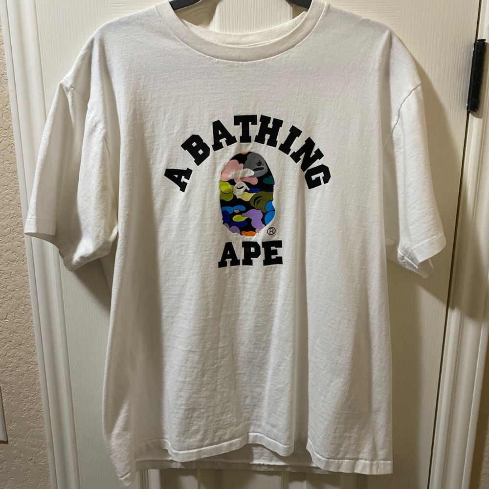 Bape “Multi Camo College Tee” - White/Multicolor Size XL - Excellent Condition